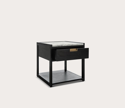 Adeline 1-Drawer Nightstand by Safavieh - black silo angled view with open drawer