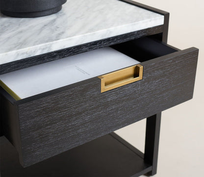 Adeline 1-Drawer Nightstand by Safavieh - black silo close-up with open drawer