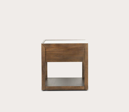Adeline 1-Drawer Nightstand by Safavieh - dark chocolate silo with open drawer - silo back view