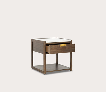 Adeline 1-Drawer Nightstand by Safavieh - dark chocolate silo with open drawer