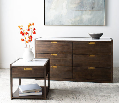 Adeline 1-Drawer Nightstand by Safavieh - dark chocolate in a lifestyle setting