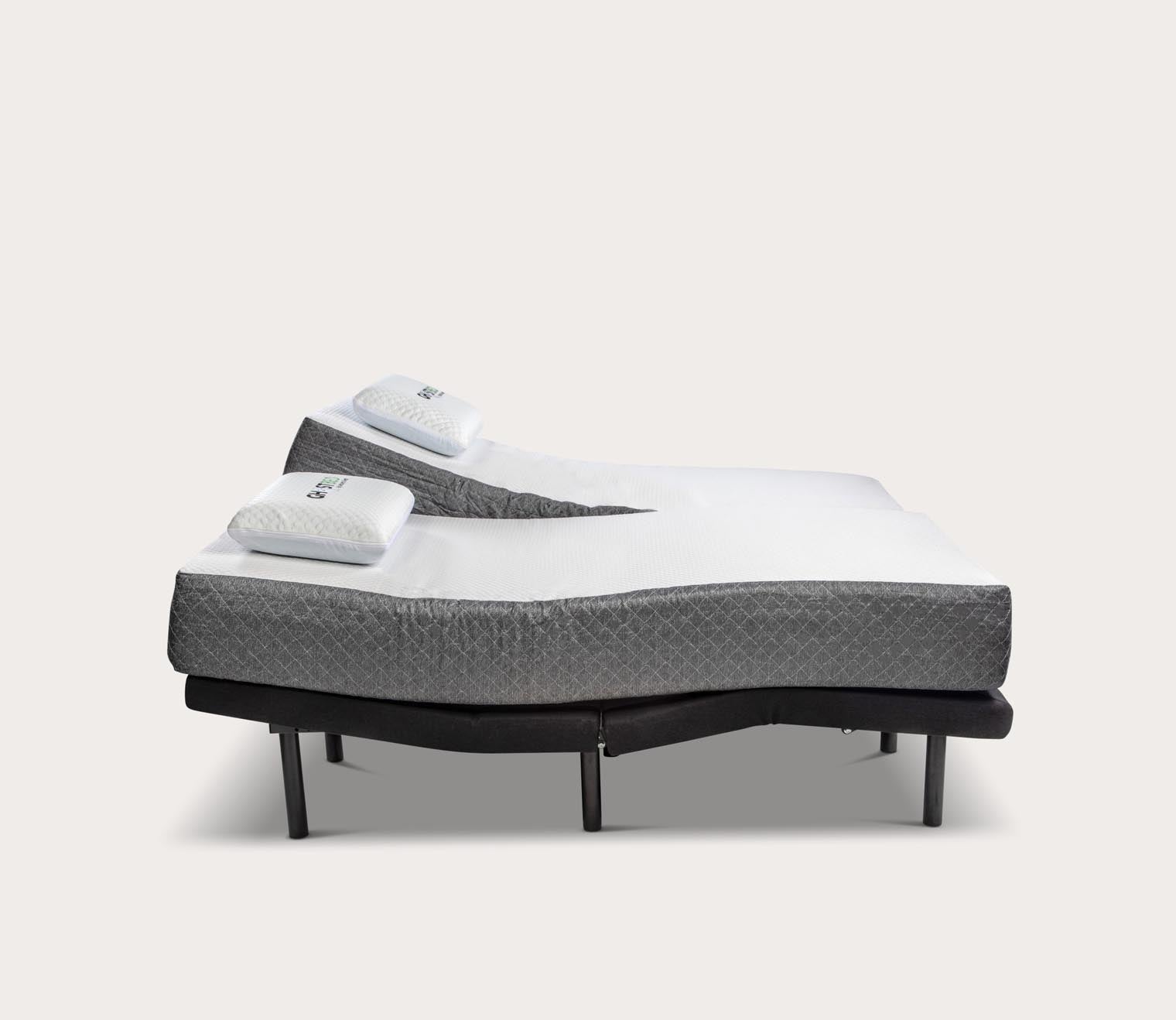 Adjustable Base by GhostBed, silo splt king, with mattressses adjusted in different ways