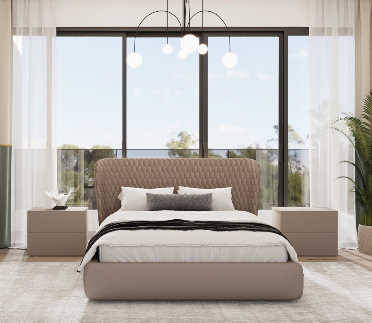 Agoura Leather Upholstered Storage Bed in a modern bedroom setting