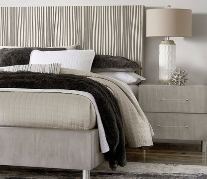 Close-up Argento bed in misty grey with nightstand