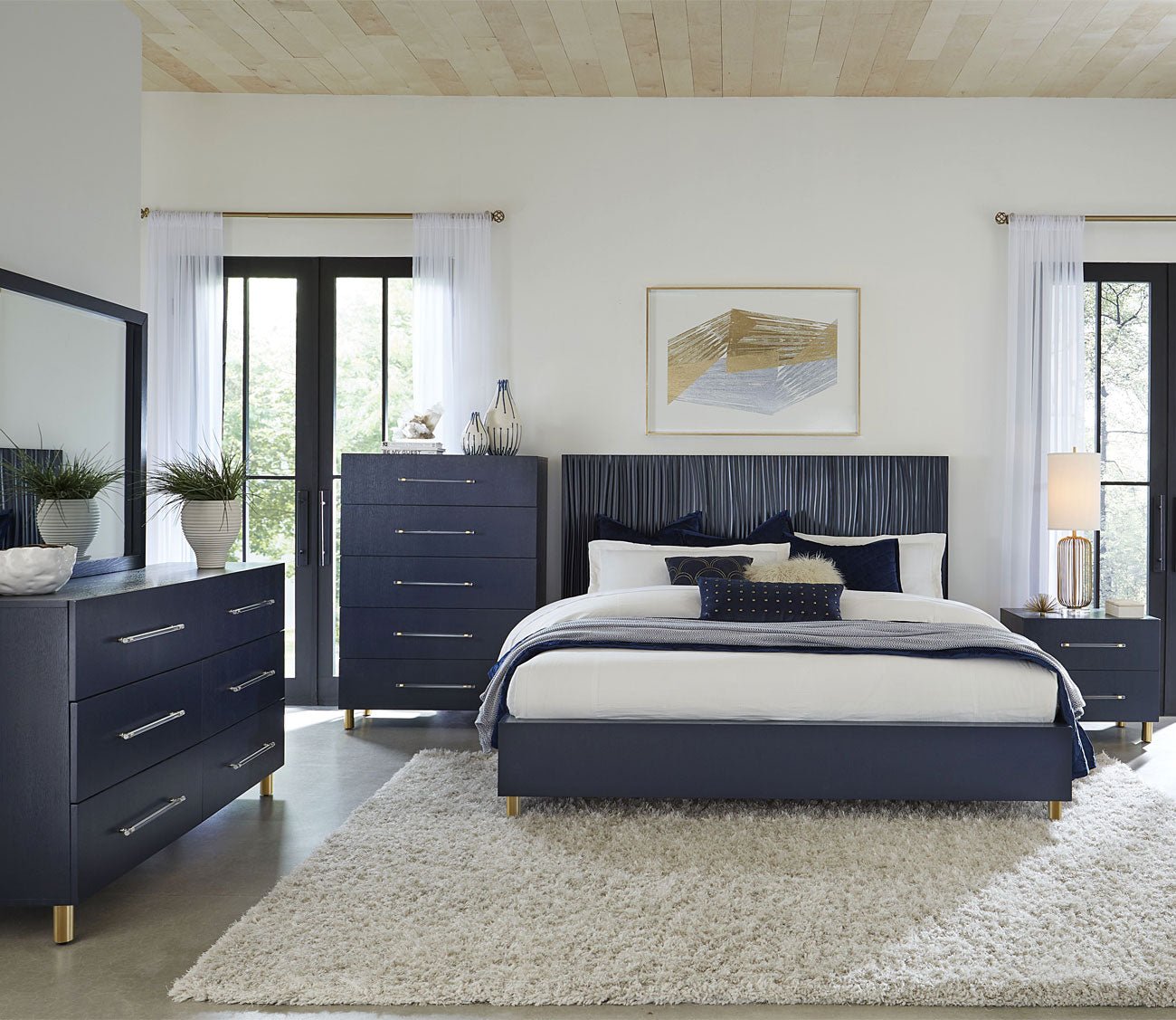 Argento Oak Platform Bedroom set in navy