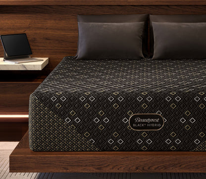 Close-up lifestyle image of Beautyrest Black Hybrid Series Five XCS Plush Mattress by Simmons