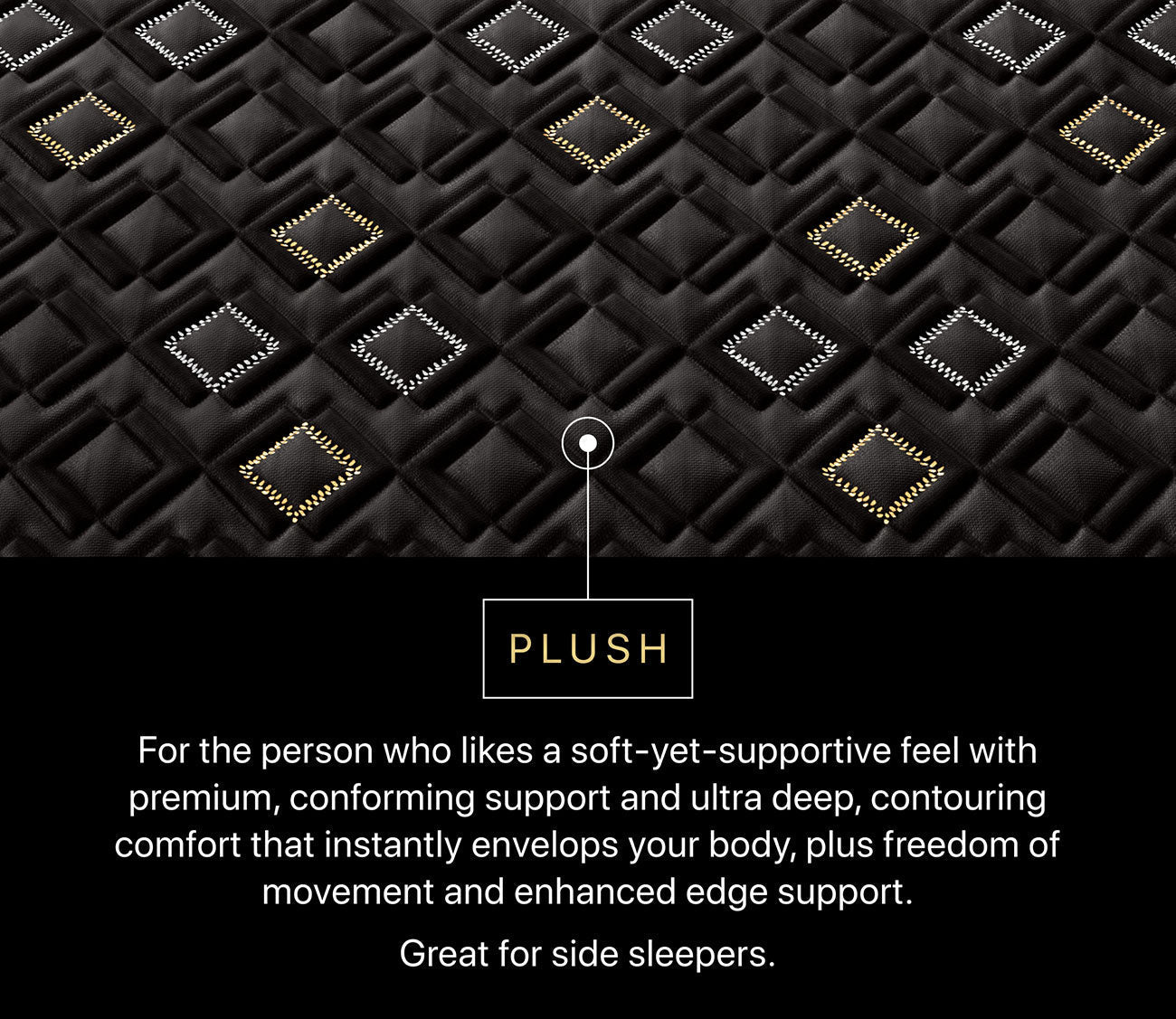 Quilt close-up of Beautyrest Black Hybrid Series Five XCS Plush Mattress showing plush feel, ideal for side sleepers.