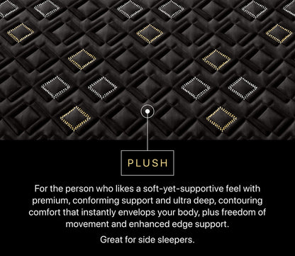Quilt close-up of Beautyrest Black Hybrid Series Five XCS Plush Mattress showing plush feel, ideal for side sleepers.