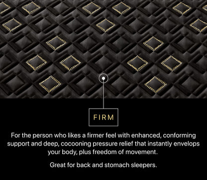 Beautyrest Black Hybrid Series Four XCS Firm Mattress showing firm feel, ideal for back and stomach sleepers.