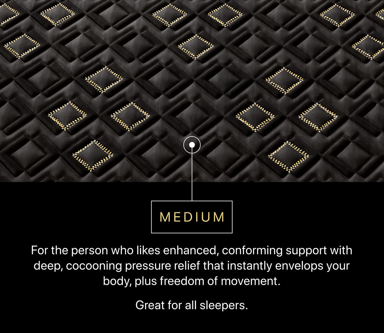Close-up of Beautyrest Black Hybrid Series Four XCS Medium Mattress quilt, illustrating the medium comfrot feel with conforming pressure relief and support.