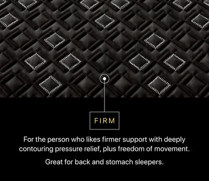 Close-up view of Beautyrest Black Hybrid Series Three XCS Firm Mattress showing firm feel, ideal for back and stomach sleepers.