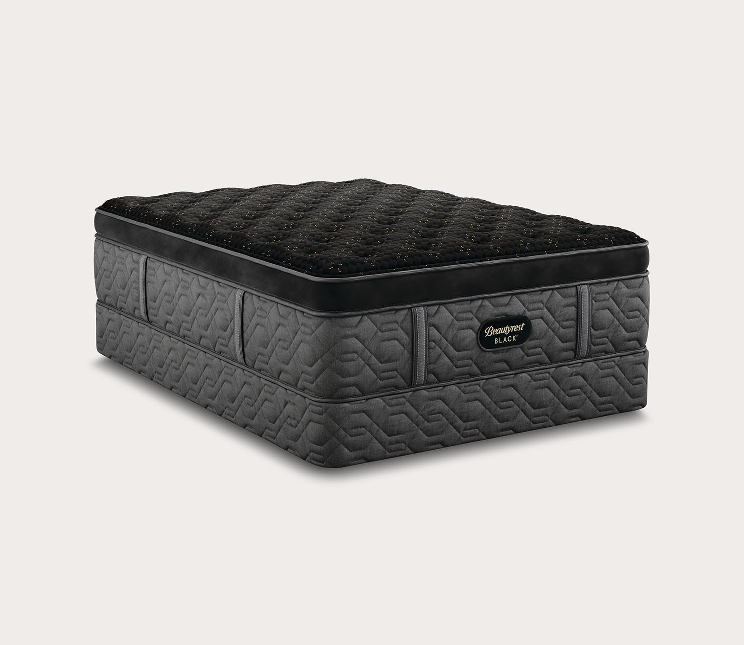 Beautyrest Black Series Four Plush Pillow Top Mattress by Simmons - angled silo view on standard foundation.