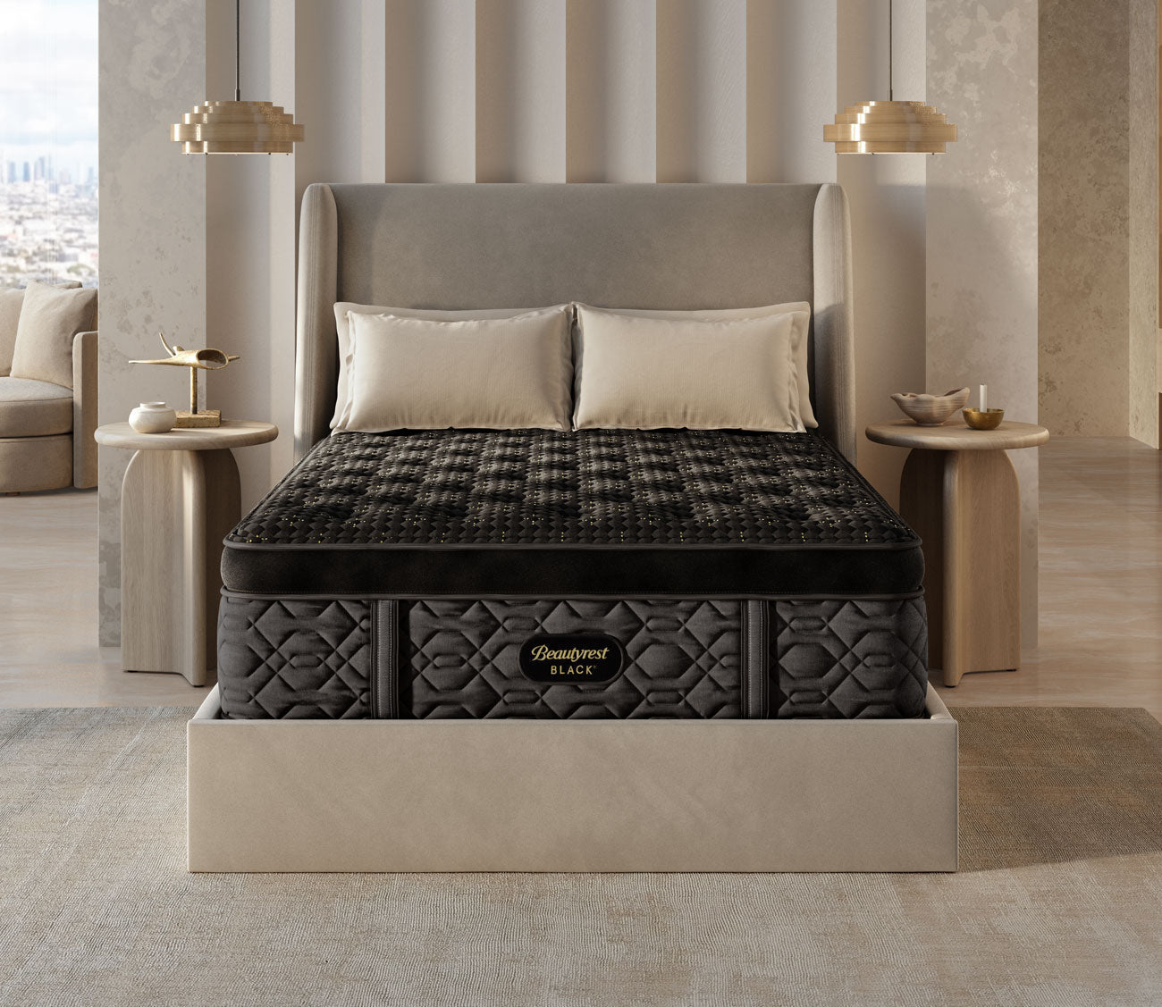 Beautyrest Black Series Four Plush Pillow Top Mattress in a bedroom setting.