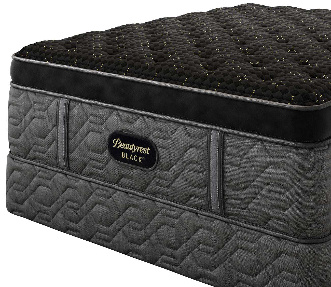 Beautyrest Black Series Four Plush Pillow Top Mattress by Simmons - close-up angled view on a standard foundation.