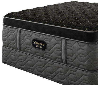 Beautyrest Black Series Four Plush Pillow Top Mattress by Simmons - close-up angled view on a standard foundation.