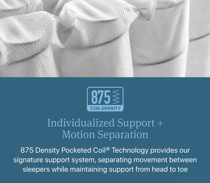 Beautyrest Core Level 2 Medium Firm Pillow Top Innerspring Mattress showing 875 coil density for motion separation and individualized head to toe support.