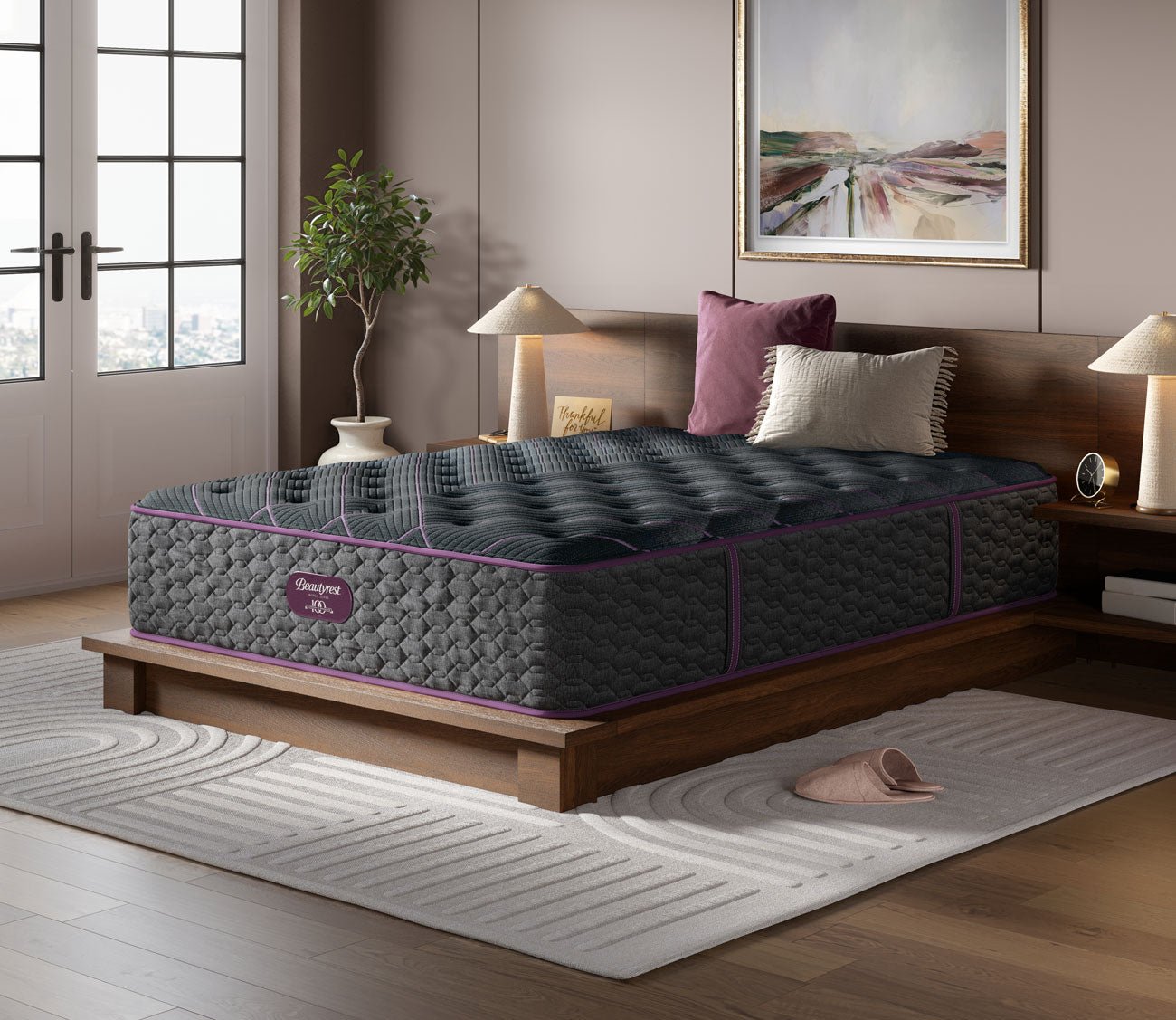 Beautyrest Emerald Coast Plush Innerspring Mattress in a bedroom setting.