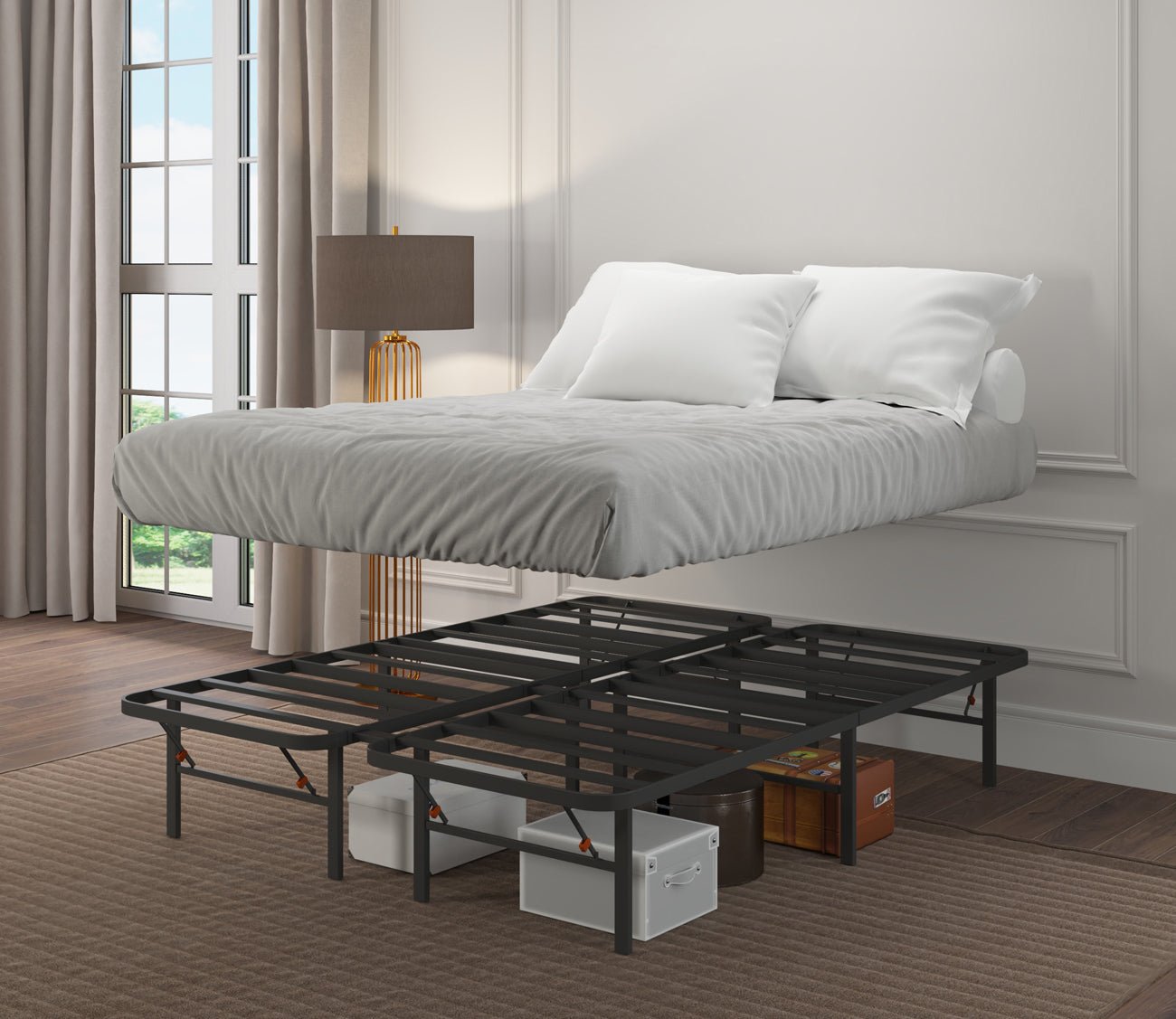 Bedder Base by Hollywood Bed & Spring MFG, roomscene, with bed elevated above base
