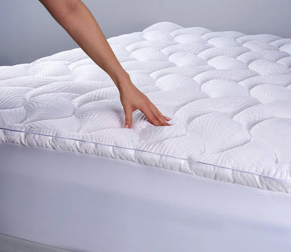 Bedgear React Pro Performance Mattress Topper by Bedgear, model pressing topper to show comfort