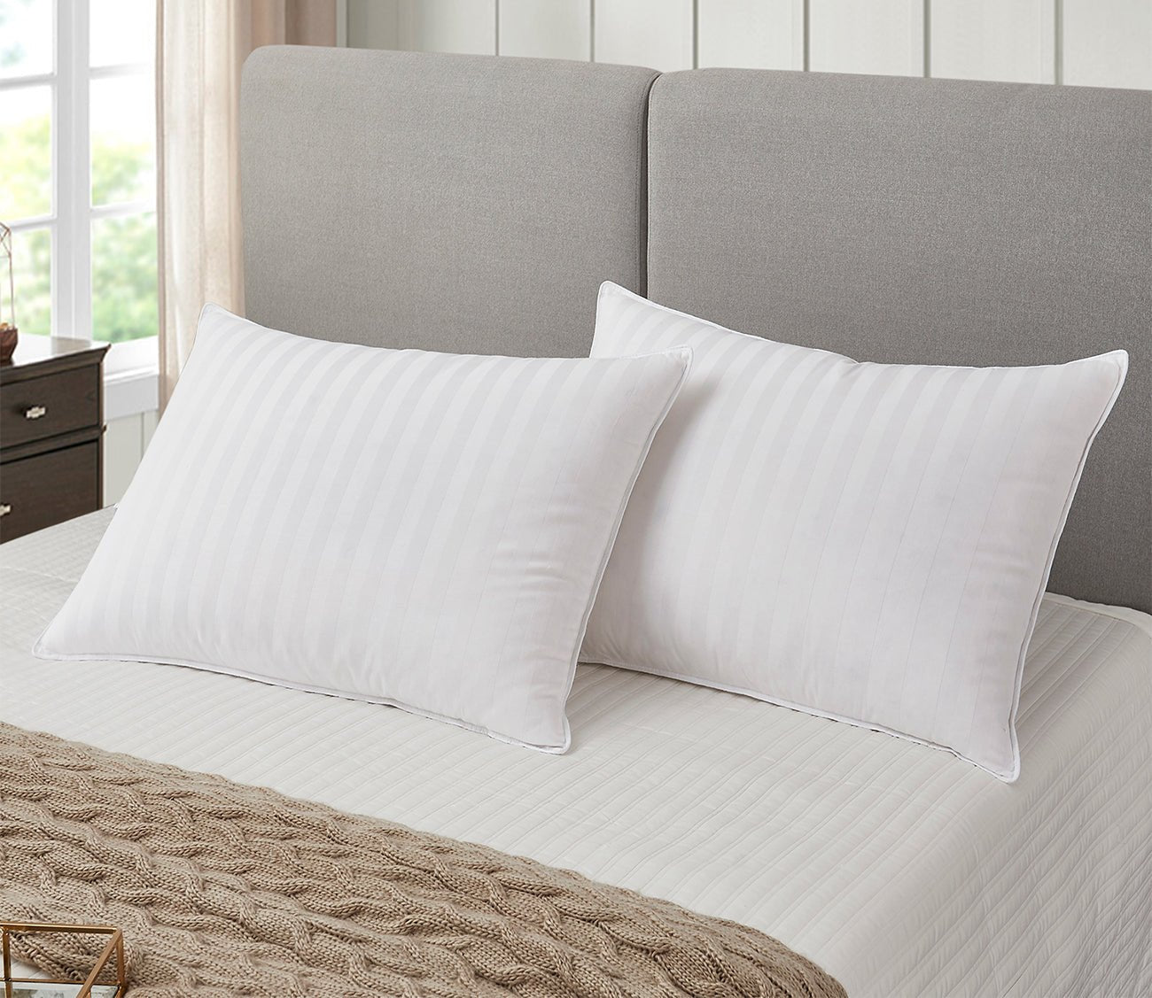 Blue Ridge Home Supreme Damask Stripe Soft White Down Pillow