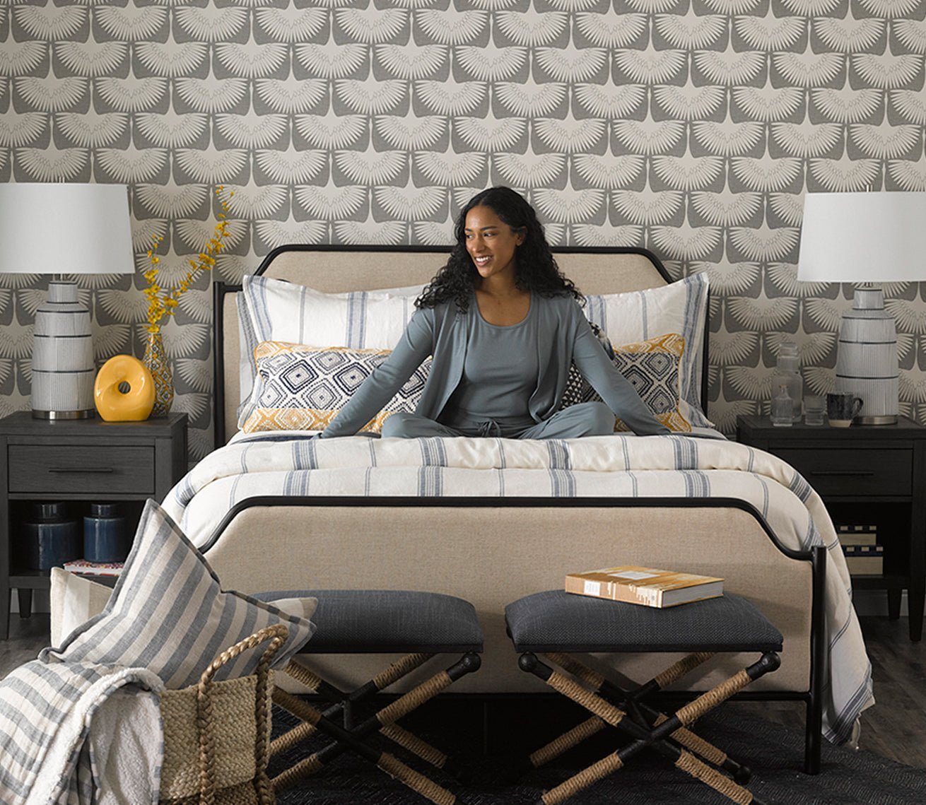 CM Home Alyssa Upholstered Metal Bed by CM Home