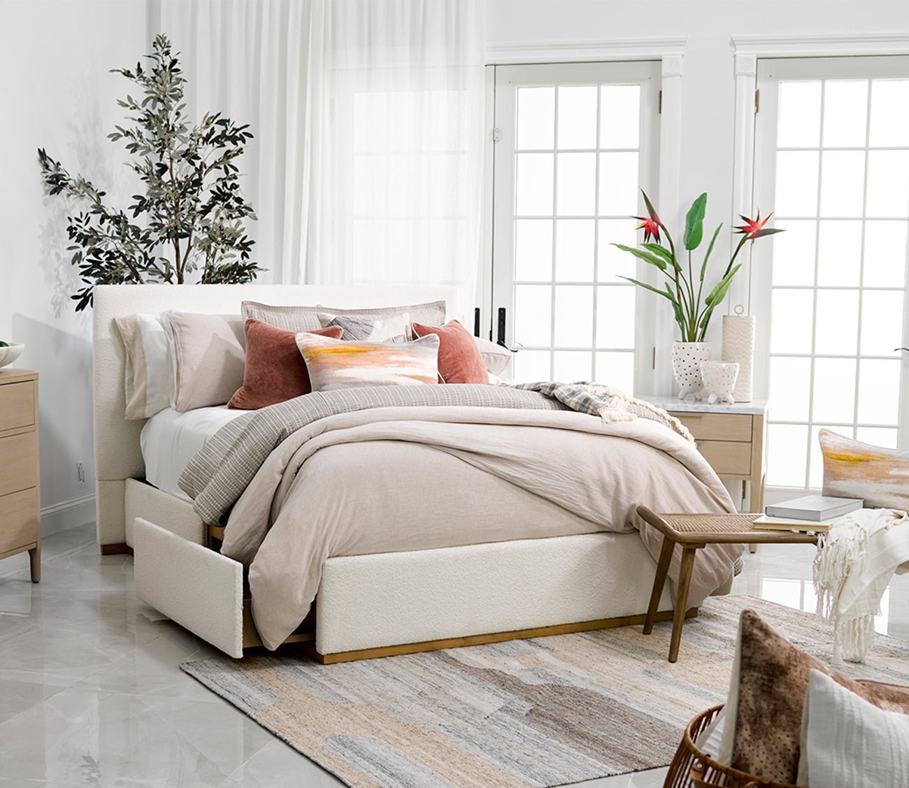 CM Home Bodhi Boucle Upholstered Storage Bed
