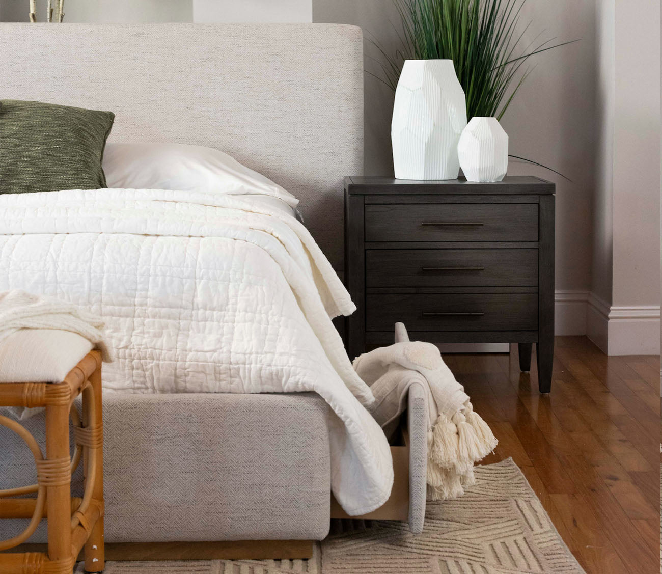 CM Home Bodhi Upholstered Storage Bed  - headboard and footboard close-up