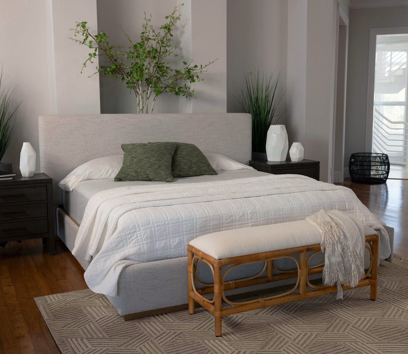 CM Home Bodhi Upholstered Storage Bed in Ivory Herringbone