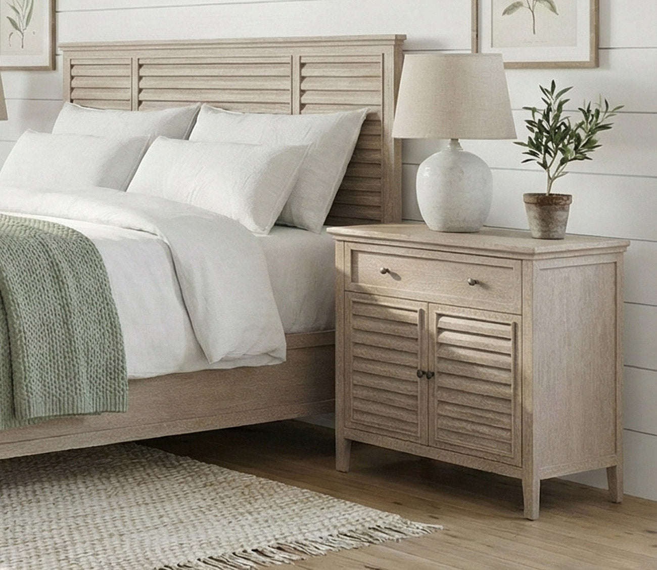 Close up of CM Home Carson Wood Bed and nightstand