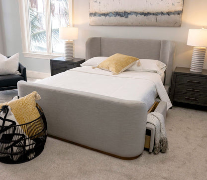 Close- up of CM Home Hugo Upholstered Storage Bed in lifestyle setting.