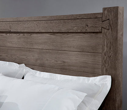 Close-up of Dovetail 6X6 headboard in mystic grey