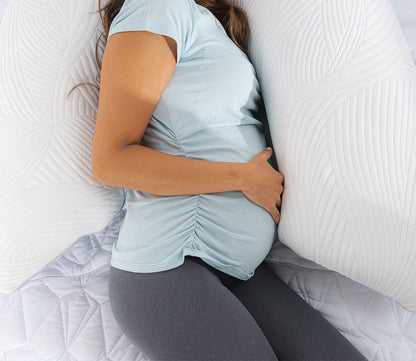 Dual-Sided U-Shaped Body Pillow by Bedgear with pregnant model