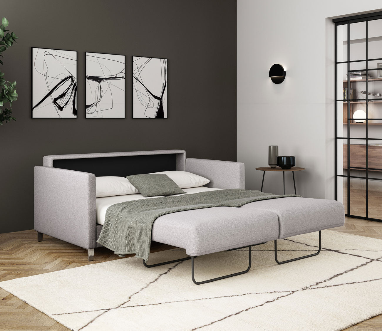 Elfin Full XL Loveseat Sleeper by Luonto, bed opened