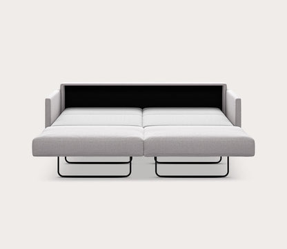 Elfin Sleeper Sofa in light gray fully extended into a bed with a pull-out sleeping surface