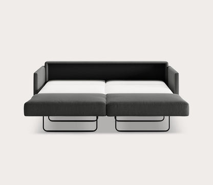 Elfin Sleeper Sofa in dark gray fully extended into a bed with a pull-out sleeping surface
