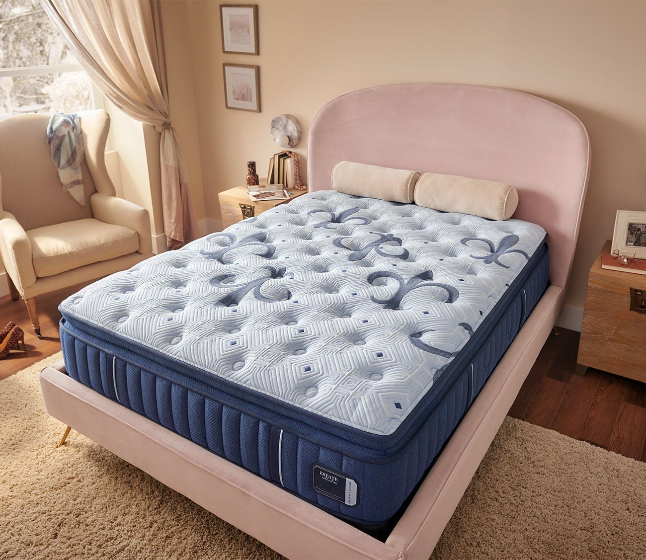 Estate Firm Euro Pillow Top Mattress in a lifestyle setting.