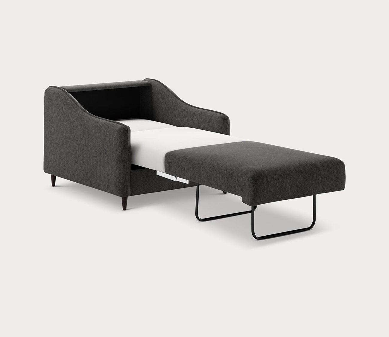 Ethos Cot Chair Sleeper by Luonto in dark gray, silo, bed open