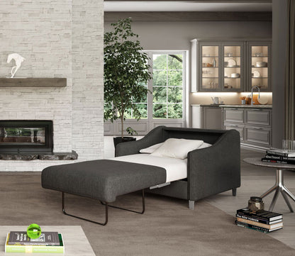 Ethos Cot Chair Sleeper by Luonto in dark gray, roomscene, bed open