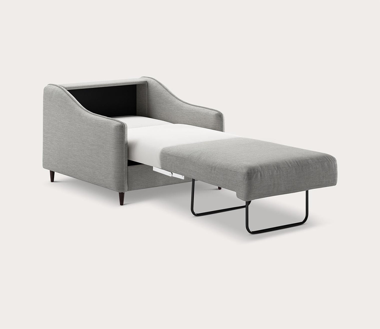 Ethos Cot Chair Sleeper by Luonto in light gray, silo, bed open