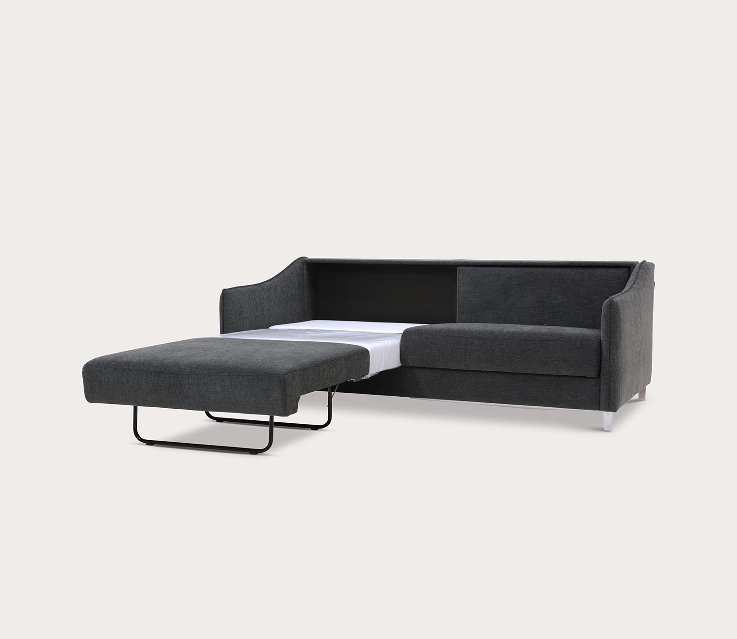 Ethos King Sleeper Sofa by Luonto, dark gray, silo, half of bed open