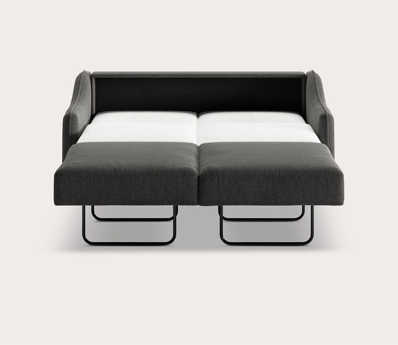 Ethos Queen Loveseat Sleeper by Luonto in dark gray, silo, bed open