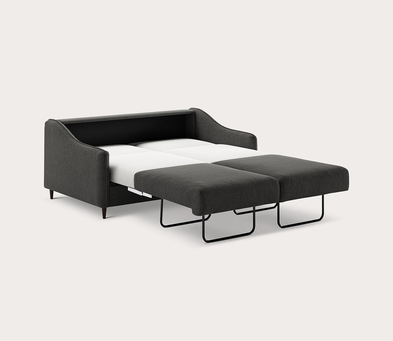 Ethos Queen Loveseat Sleeper by Luonto in dark gray, silo, bed open