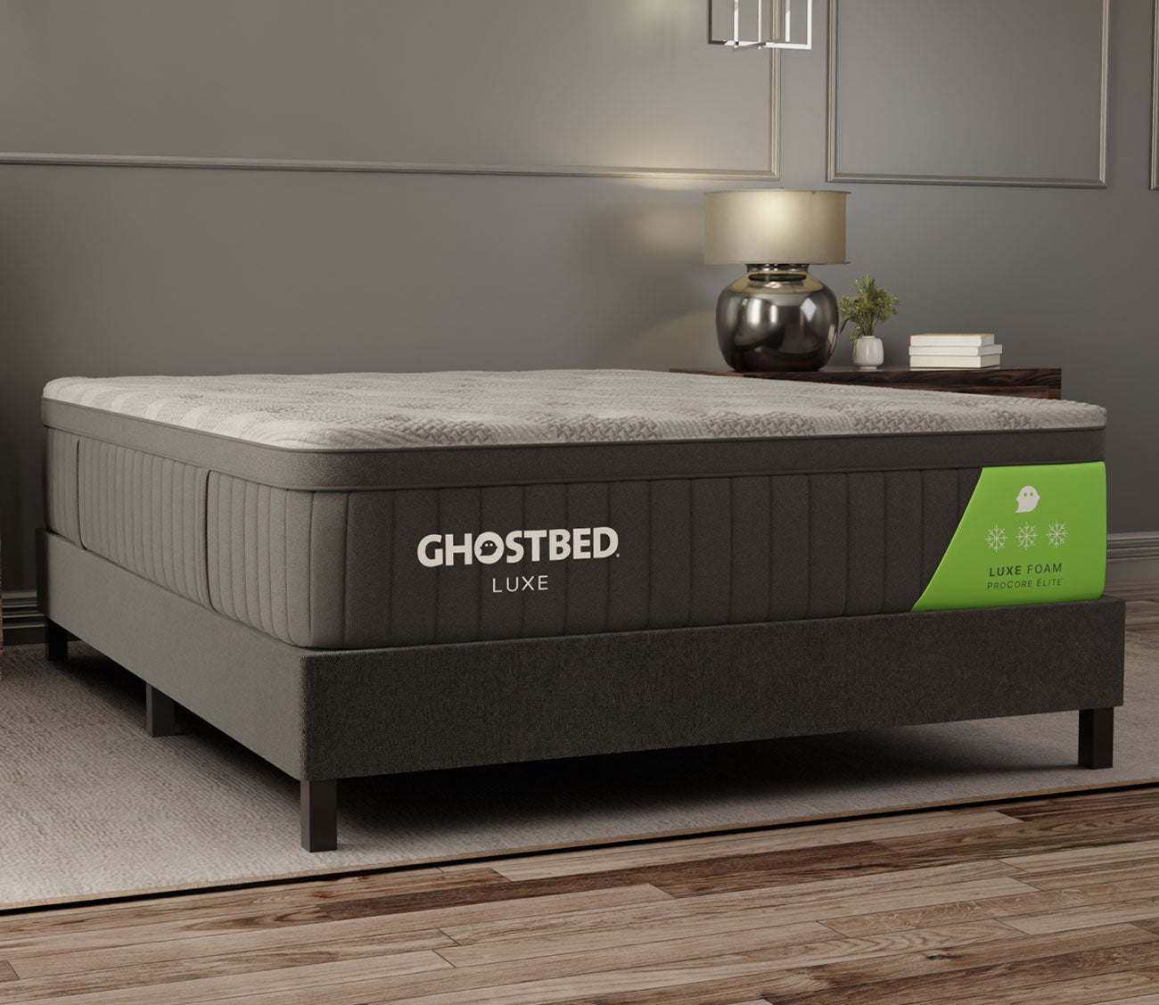 GhostBed All - in - One Foundation featured with Ghostbed luxe foam mattress