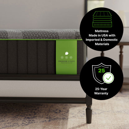 GhostBed Premium Hybrid Mattress warranty and country of origin labels