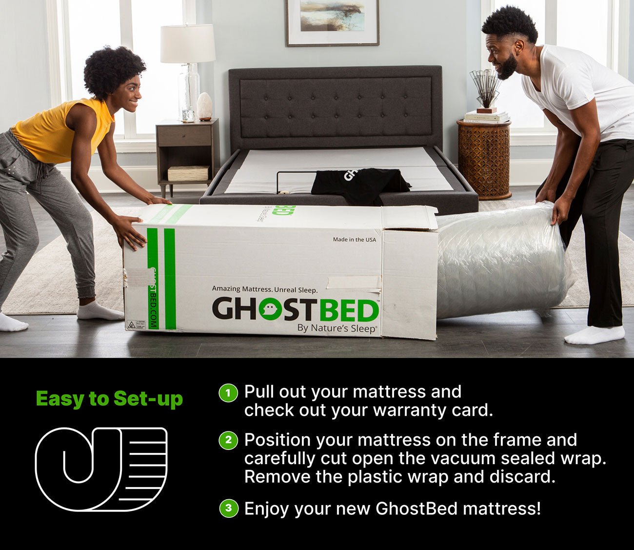 GhostBed Premium Hybrid Mattress in a box, easy set up.