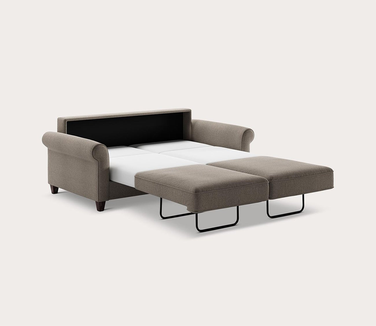 Gloria Queen Loveseat Sleeper by Luonto, silo bed open, angled
