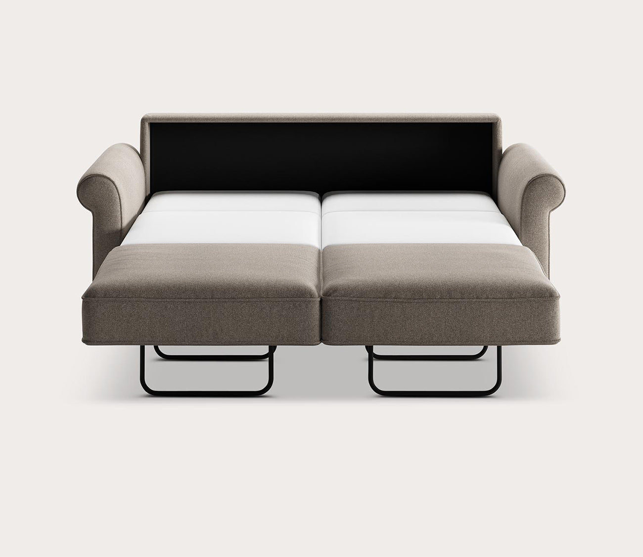 Gloria Queen Loveseat Sleeper by Luonto, silo bed opened.