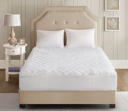 Heated Microfiber Mattress Pad with 3M Scotchgard by Beautyrest in bedroom, front facing
