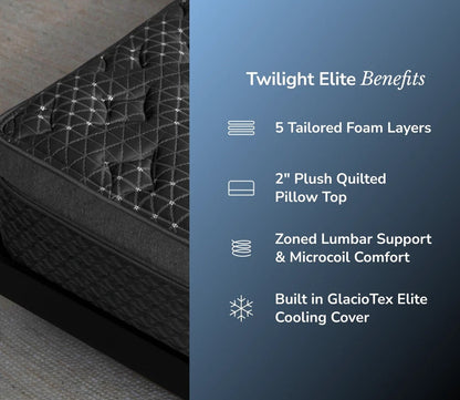 Benefits include 5 tailored foam layers, a 2" quilted push pillow top, zoned lumbar support, and a built in cooling cover