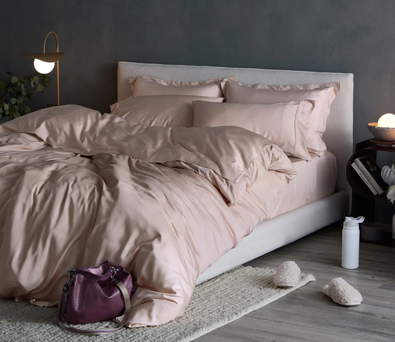 Hush Iced Duvet Cover Set in blossom in bedroom scene